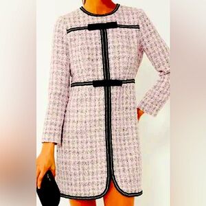 Tuckernuck Pomander Place Brigitta Pink and Black Bow Tweed Dress NWT XL